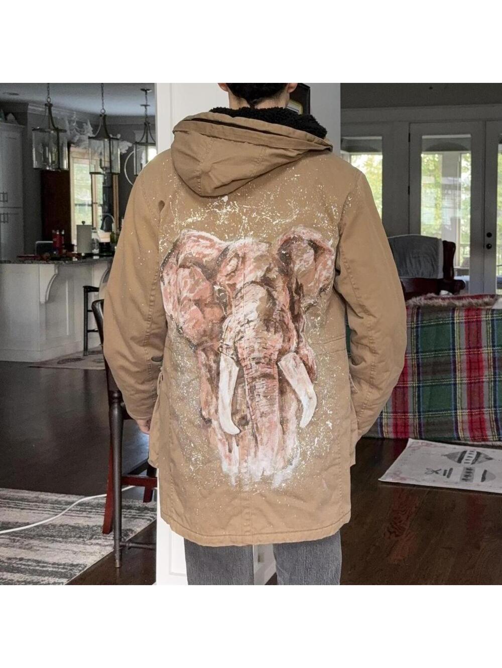 🐘 Only & Sons Hand-Painted Elephant Parka – M